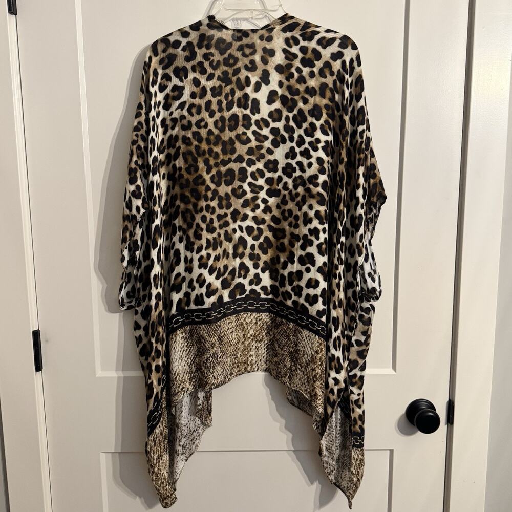 NWT Chicos Leopard Fusion Ruana One Size Open Front Kimono Old Money Mob Wife - Picture 2 of 10